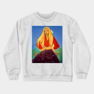 Girl with a white feather in her hair Crewneck Sweatshirt